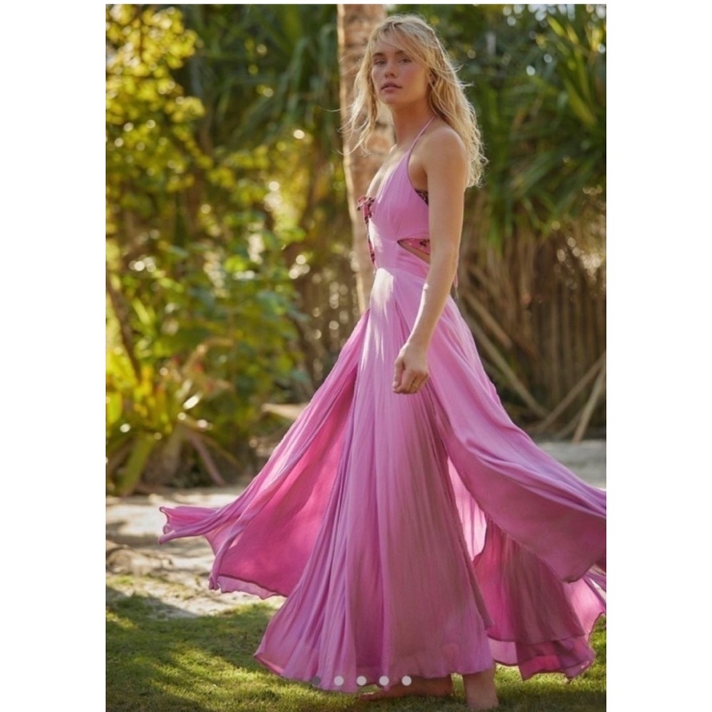 Free People Endless Summer Lille Maxi Dress Pink Frosting Size L Boho Halter